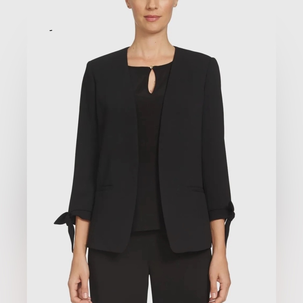 Cece open Blazer, NWT!! Rich Black, Size 12 large,  3/4 sleeves with tie detail
